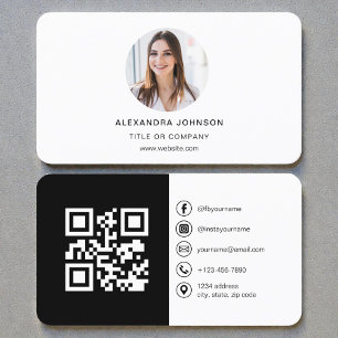 Cartão De Visita Código QR de Foto Preto e Branco para Mídia Social
