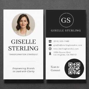 Cartão De Visita Código QR de foto preto e branco profissional mode