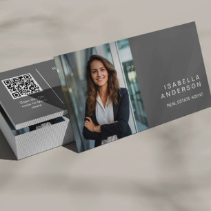 Cartão De Visita Código QR de Foto Profissional de Imóveis Moderno