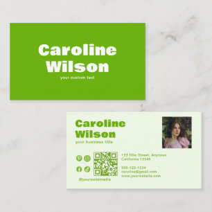 Cartão De Visita Código QR de Foto Profissional do Verde limão Retr