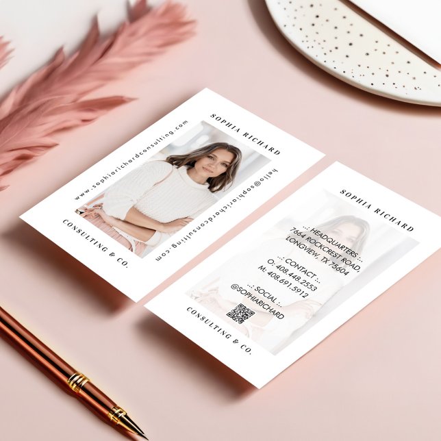 Cartão De Visita Código QR de Foto Profissional Moderno Mínimo (Minimal Modern Professional Business Photo QR Code Business Card)