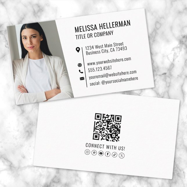 Cartão De Visita Código QR de Foto Profissional Moderno Simples (Simple Modern Professional QR Code Photo Business Card)