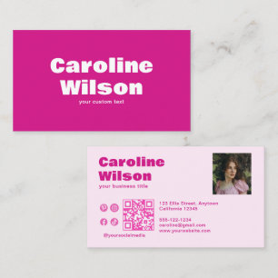 Cartão De Visita Código QR de Foto Profissional Rosa Quente Moderno