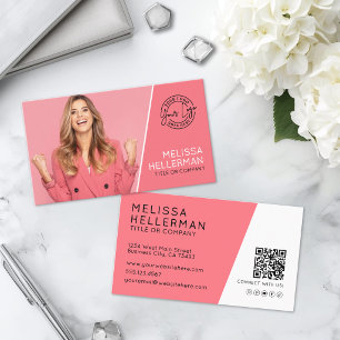 Cartão De Visita Código QR de Foto Profissional Rosa Seu Logotipo