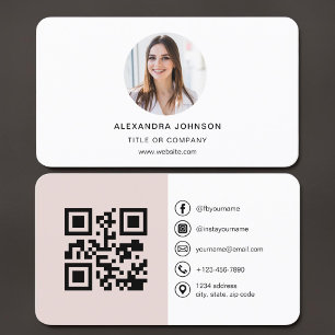 Cartão De Visita Código QR de Foto Rosa Choque