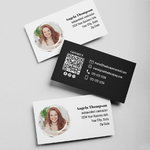 Cartão De Visita Código QR de Foto Simples Profissional Personaliza