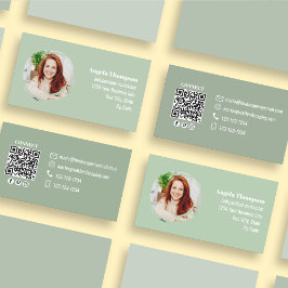 Cartão De Visita Código QR de Foto Verde para Mídia Social