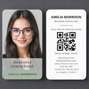 Cartão De Visita Código QR de foto verde Sage para consultor