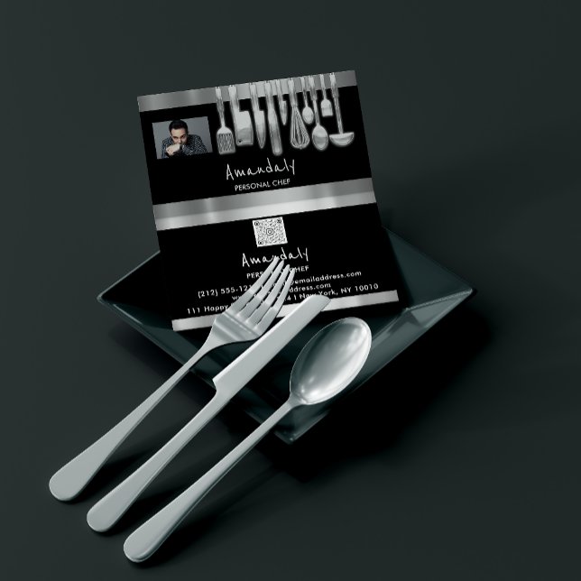 Cartão De Visita Código QR de Fotografia Bar Restaurante do Cozinha (Criador carregado)