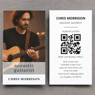 Cartão De Visita Código QR de Fotografia de Músico Guitarrista Acús