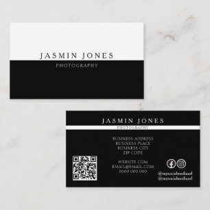 Cartão De Visita Código QR de Fotografia em Preto e Branco Moderna