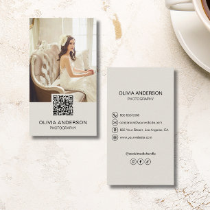 Cartão De Visita Código QR de Fotografia Moderna para Fotógrafos