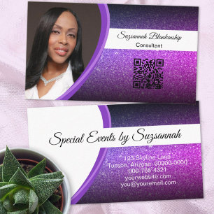 Cartão De Visita Código QR de Fotografia Personalizada da Glitter 