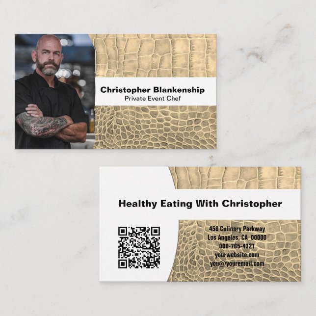 Cartão De Visita Código QR de Fotografia Personalizada do Chef Tan  (Frente/Verso)