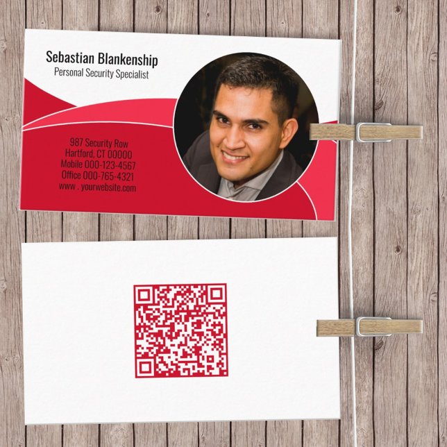 Cartão De Visita Código QR de Fotografia Personalizada do Red Secur (Criador carregado)