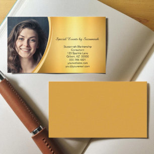 Cartão De Visita Código QR de Fotografia Personalizada Dourada com