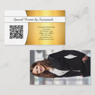 Cartão De Visita Código QR de Fotografia Personalizada Dourada Fla