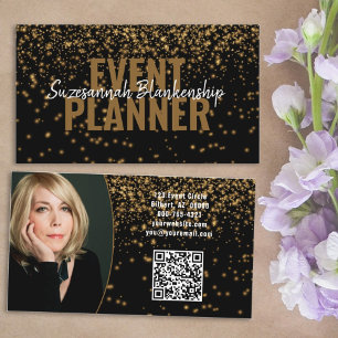 Cartão De Visita Código QR de Fotografia Personalizada Dourada sob