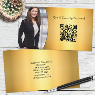 Cartão De Visita Código QR de Fotografia Personalizada Flare Dourad
