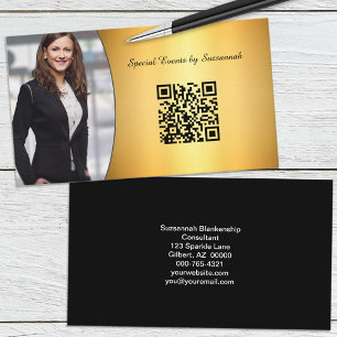Cartão De Visita Código QR de Fotografia Personalizada Flare Dourad