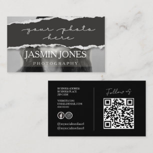 Cartão De Visita Código QR de Fotografia Preta Moderna
