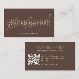 Cartão De Visita Código QR de fotógrafo profissional moderno marrom
