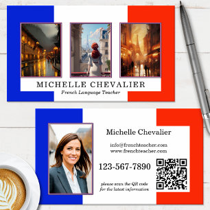 Cartão De Visita Código QR de Fotos Personalizadas Professor de Fra