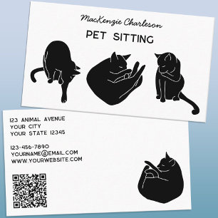 Cartão De Visita Código QR de Gato Serviços de Pet Minimalista