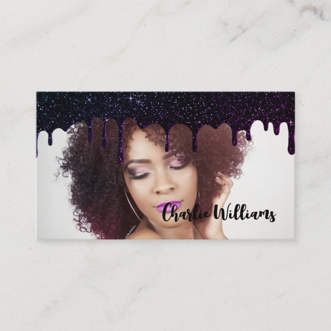 Cartão De Visita Código QR de Glitter Pingando Preto Adicione Sua P (Frente)