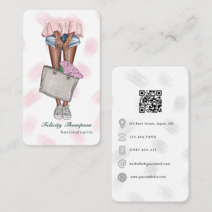 Cartão De Visita Código QR de Horticultor Rosa e Azul Feminino