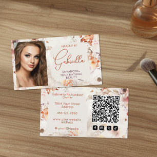 Cartão De Visita Código QR de Ícone Social Floral Elegante Foto Maq