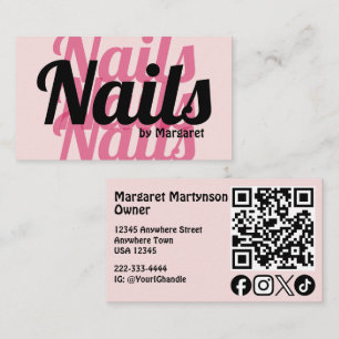 Cartão De Visita Código QR de Ícone Social Ousado Rosa Corado Salão