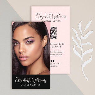 Cartão De Visita Código QR de Ícone Social Rosa Blush Foto Script P