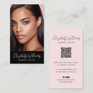 Cartão De Visita Código QR de Ícone Social Rosa Blush Foto Script P