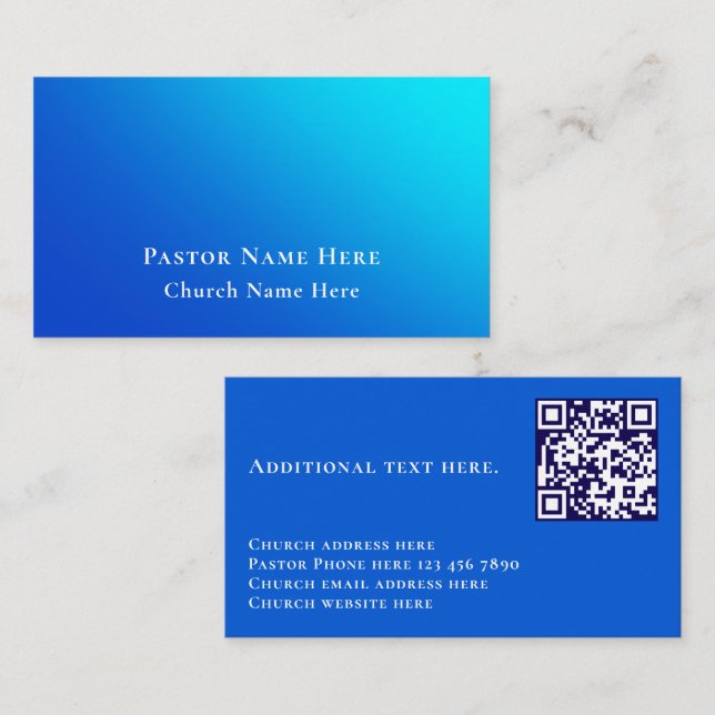 Cartão De Visita Código QR de Igreja com Gradiente Azul Moderno e T (Frente/Verso)