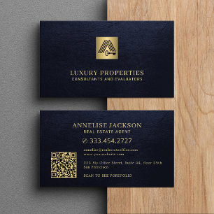 Cartão De Visita código QR de imóveis logotipo da casa azul marinho