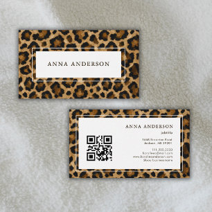 Cartão De Visita Código QR de Impressão Animal Leopardo Pintura a Ó