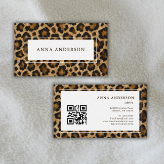 Cartão De Visita Código QR de Impressão Animal Leopardo Pintura a Ó