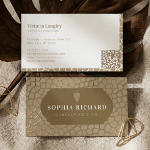 Cartão De Visita Código QR de Impressão de Jacaré Dourado Luxuoso E