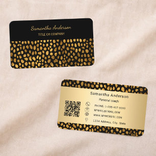 Cartão De Visita Código QR de Impressão de Leopardo em Ouro Preto L