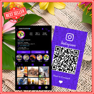 Cartão De Visita Código QR de Instagram Violet de Construção