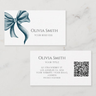 Cartão De Visita Código QR de Laço Azul Elegante