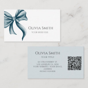 Cartão De Visita Código QR de Laço Azul Simples e Elegante