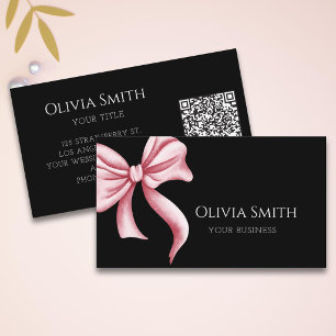 Cartão De Visita Código QR de Laço Rosa Preto Simples e Elegante