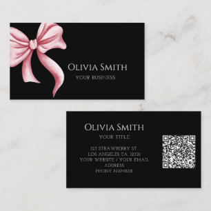 Cartão De Visita Código QR de Laço Rosa Preto Simples e Elegante
