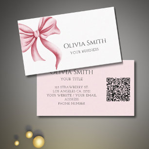 Cartão De Visita Código QR de Laço Rosa Simples e Elegante