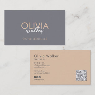 Cartão De Visita Código QR de Letra Elegante e Mídia Social