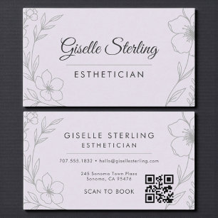 Cartão De Visita Código QR de Lilás Roxo Botânico Esteticista Flora
