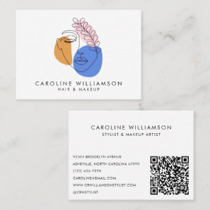 Cartão De Visita Código QR de linha de retrato com Abstrato minimal