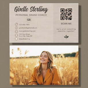 Cartão De Visita Código QR de Linho Foto Monograma Mídia Social